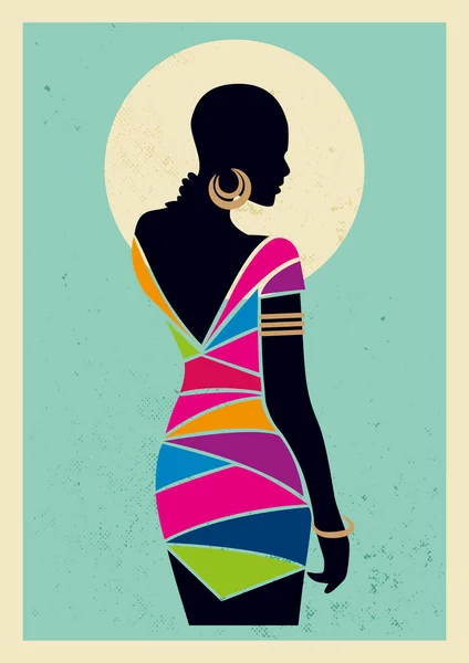 Digital Illustration Modern African Woman Silhouette Bright Coloured Dress Standing — Stock Vector