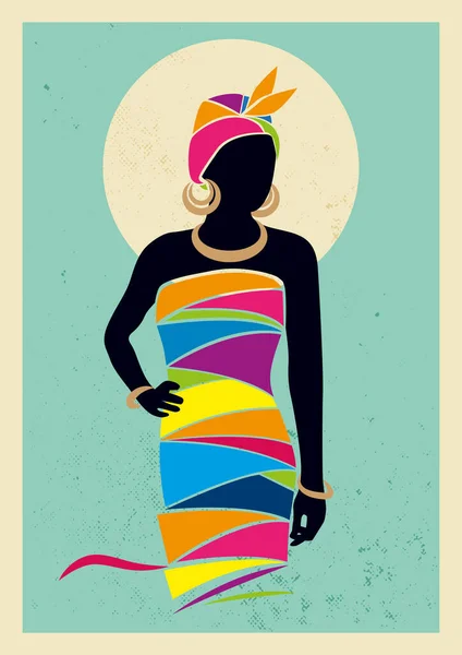 Ilustrasi Digital Dari Siluet Wanita Afrika Modern Dengan Gaun Berwarna - Stok Vektor