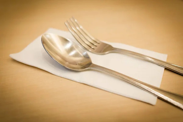 Side View Spoon Fork Tied White Tychy — Stock Photo, Image