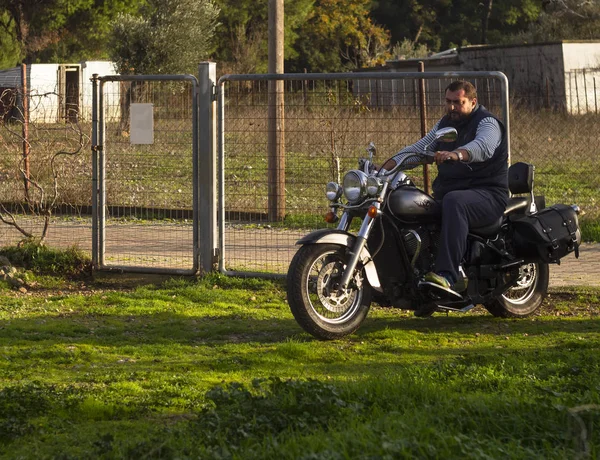 Island Evia Euboea Grécia Dezembro 2019 Homem Anda Moto Helicóptero — Fotografia de Stock