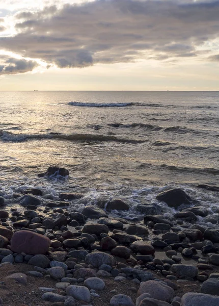Beau Coucher Soleil Sur Plage Sable Mer Baltique Lietva Klaipeda — Photo