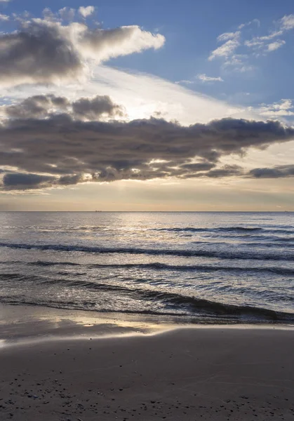 Beau Coucher Soleil Sur Plage Sable Mer Baltique Lietva Klaipeda — Photo