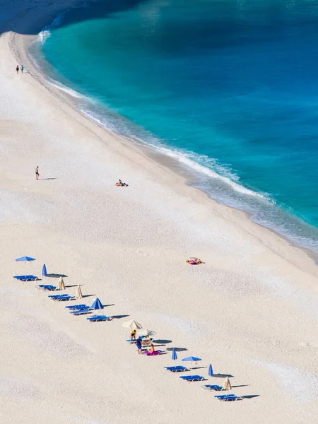 Ovanifrån Vackra Myrtos Strand Med Turkost Vatten Kefalonia Grekland Joniska — Stockfoto