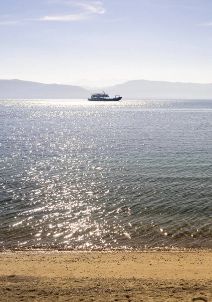 Vista Mar Balsa Estância Termal Grega Loutra Edipsou Ilha Evia — Fotografia de Stock