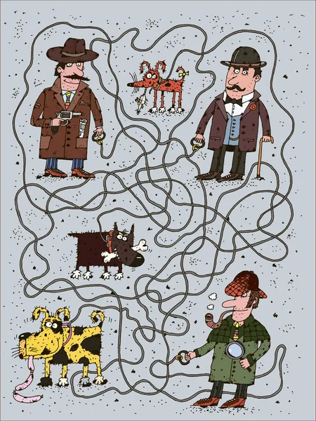 Visual puzzle - untangle the leashes — Stock Photo, Image