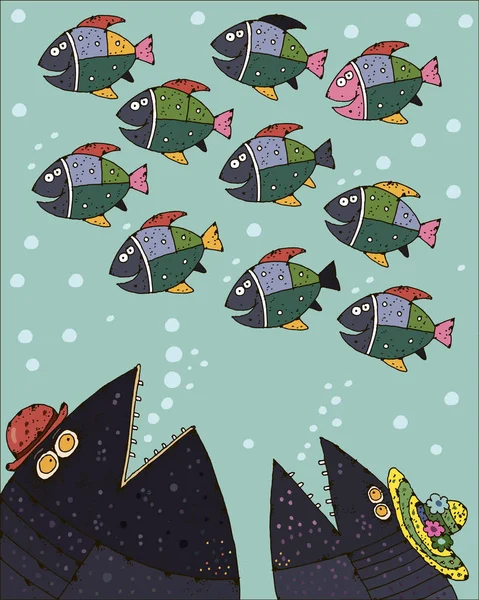 Visual puzzle with fish  for preschooler. Find two identical fish. — Stock Photo, Image