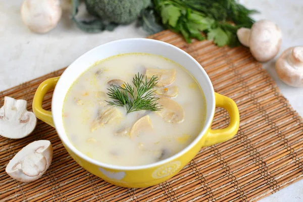 Köstliche Suppe mit Käse und Pilzen — Stockfoto
