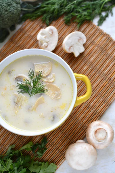 Köstliche Suppe mit Käse und Pilzen — Stockfoto