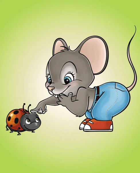 Ratón con el bicho dama — Vector de stock