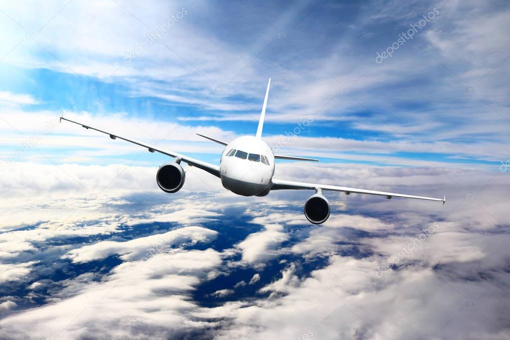 Plane in the sky flight travel transport airplane background