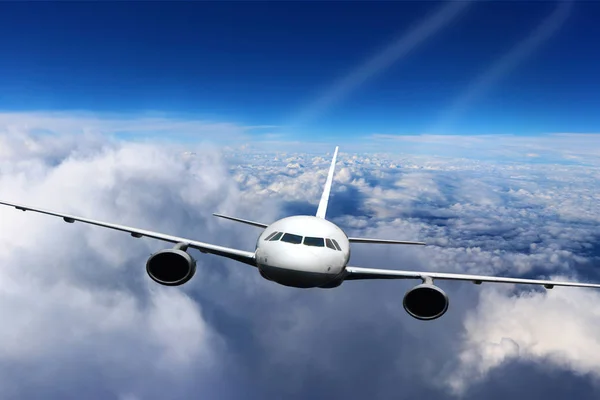 Plane in the sky flight travel transport airplane background Royalty Free Stock Photos