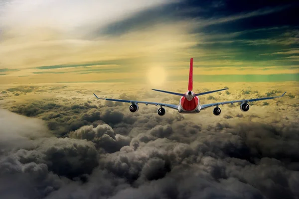 Plane in the sky flight travel transport airplane background sun Stock Picture