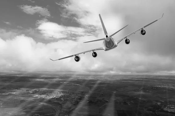 Letadlo v sky flight cestování dopravní letadlo pozadí slunce — Stock fotografie