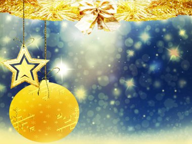 Noel altın sarı dekorasyon kar arka plan renk doku top