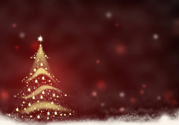 Weihnachtsbaum Gold Lichter gebildet von Sternen Hintergrund blau rot Schnee Illustration — Stockfoto