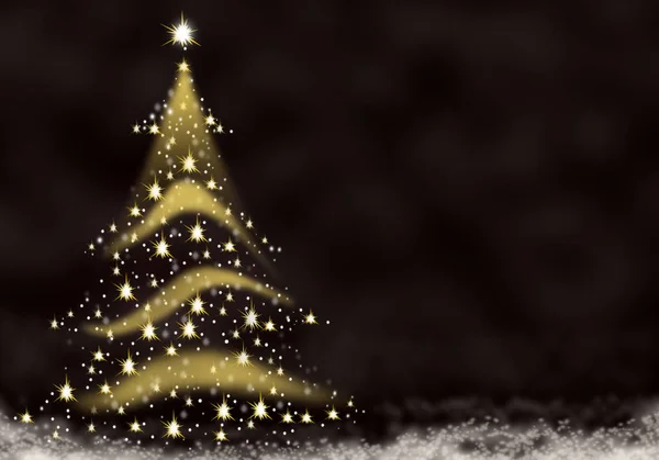 Weihnachtsbaum Gold Lichter gebildet von Sternen Hintergrund blau rot Schnee Illustration — Stockfoto