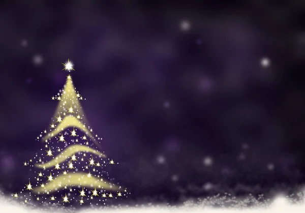 ゴールドのクリスマス ツリーのライトが星背景青赤雪イラストから形成されます。 — ストック写真