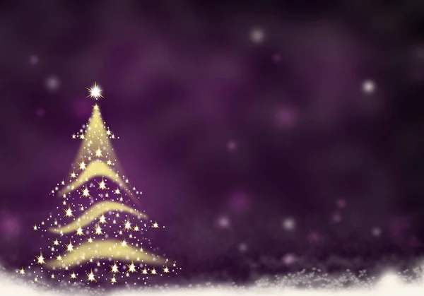 Weihnachtsbaum Gold Lichter gebildet von Sternen Hintergrund blau rot Schnee Illustration — Stockfoto