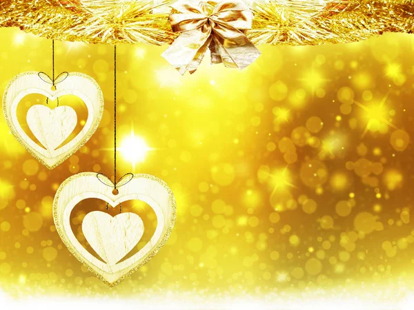 Natale sfondo rosso oro blu luogo per il testo stelle gialle stelle cervi cuore neve decorazioni sfocatura — Foto Stock