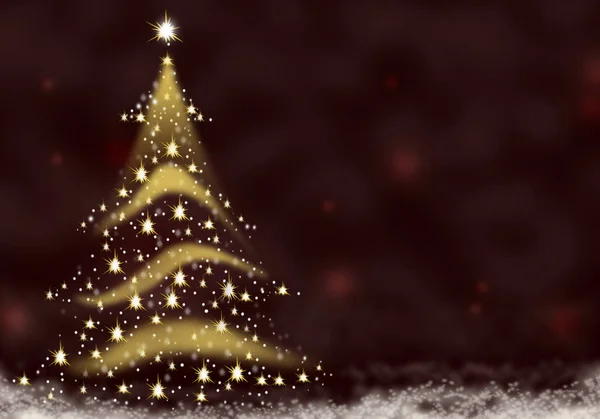 Christmas tree gold lights formed from stars background blue red snow illustration