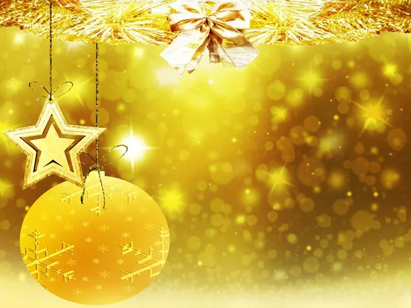 クリスマス金黄色の装飾雪背景色テクスチャをボールします。 — ストック写真
