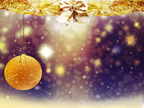 Kerstmis goud gele decoratie sneeuw-achtergrondstructuur kleur bal — Stockfoto