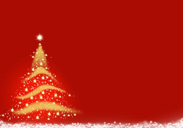 Árvore de Natal luzes douradas formadas a partir de estrelas fundo azul vermelho neve ilustração — Fotografia de Stock