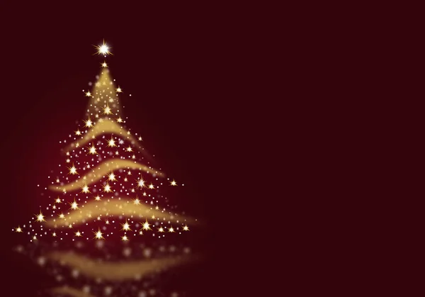 Weihnachtsbaum Gold Lichter gebildet von Sternen Hintergrund blau rot Schnee Illustration — Stockfoto