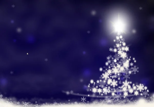 Albero di Natale luci formato da stelle sfondo blu neve illustrazione — Foto Stock