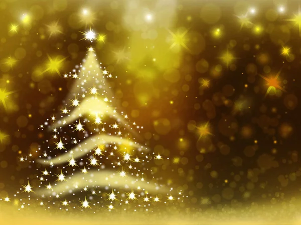 Oświetlenie choinki złote utworzone z gwiazd niebieski snow czerwony ilustracja — Zdjęcie stockowe