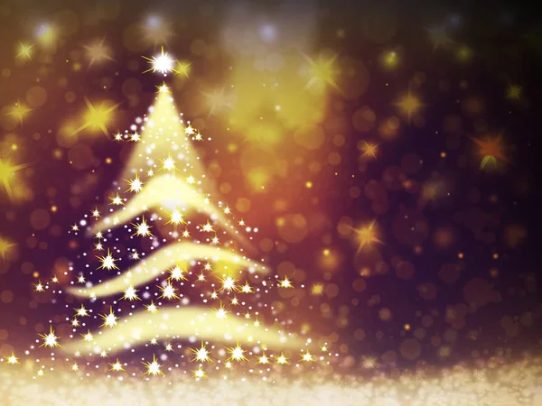 Weihnachtsbaum Gold Lichter gebildet von Sternen Hintergrund blau rot Schnee Illustration — Stockfoto