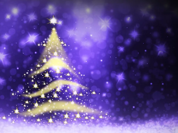 Weihnachtsbaum Lichter aus Sternen Hintergrund blau Schnee Illustration — Stockfoto