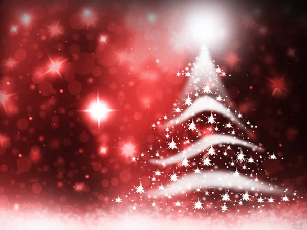 별 배경 레드 눈 그림에서 형성 하는 크리스마스 트리 조명 — 스톡 사진