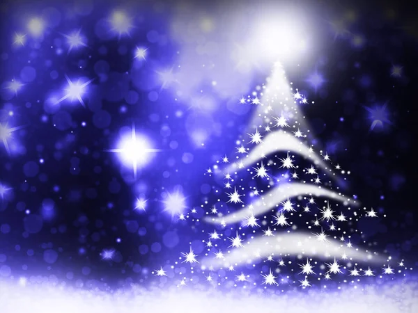 Christmas tree lights formed from stars background blue snow illustration — Stock Photo, Image