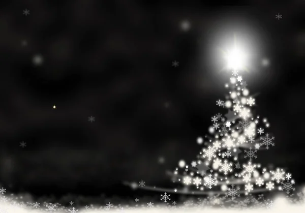 크리스마스 트리 골드 빛 별 배경 블루 레드 눈 그림에서 형성 — 스톡 사진
