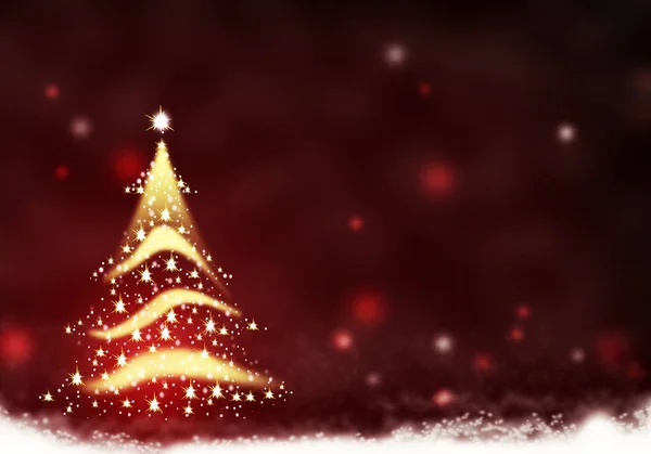 Weihnachtsbaum Lichter aus Sternen Hintergrund rot Schnee Illustration — Stockfoto