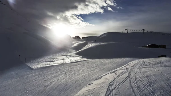 Skieur Piste Ski Neige Les Gens Fond — Photo