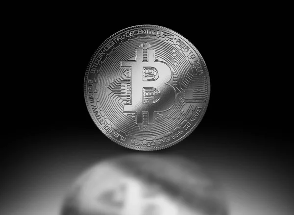 Bitcoin Silbermünze Kryptowährung Abbildung Schwarz Weiß — Stockfoto