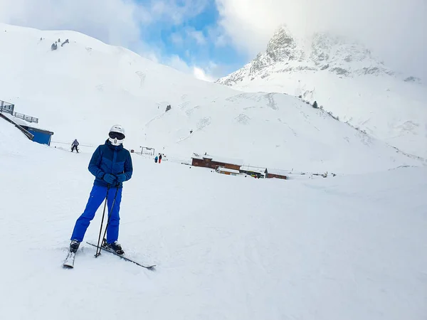 Skieur Sur Piste Ski Hiver Nature — Photo