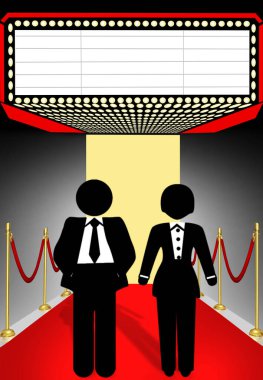 Kırmızı halı paparazzi, metin için 3D illüstrasyon alanı