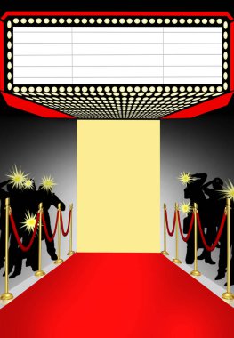 Kırmızı halı paparazzi, metin için 3D illüstrasyon alanı