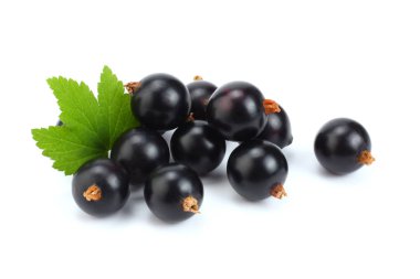 yeşil yaprak üzerinde beyaz izole Siyah frenk üzümü