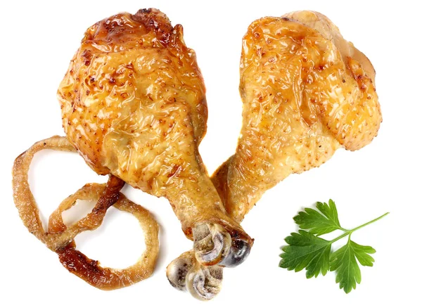 Gamba di pollo alla griglia isolata su bianco — Foto Stock