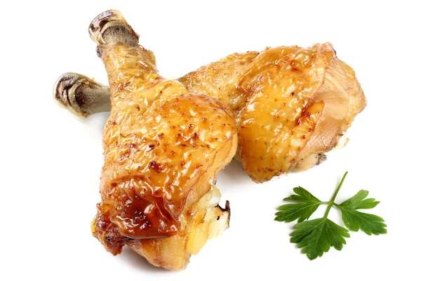 Gamba di pollo alla griglia isolata su bianco — Foto Stock