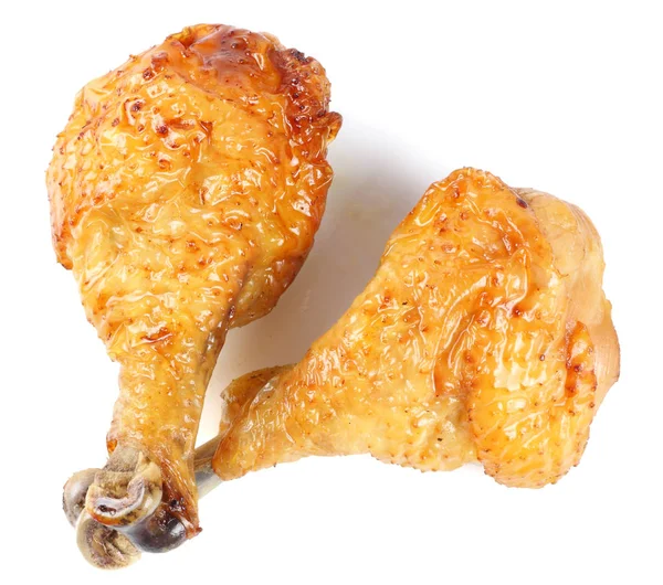 Grilované kuřecí stehno s kečupem izolované na bílém — Stock fotografie