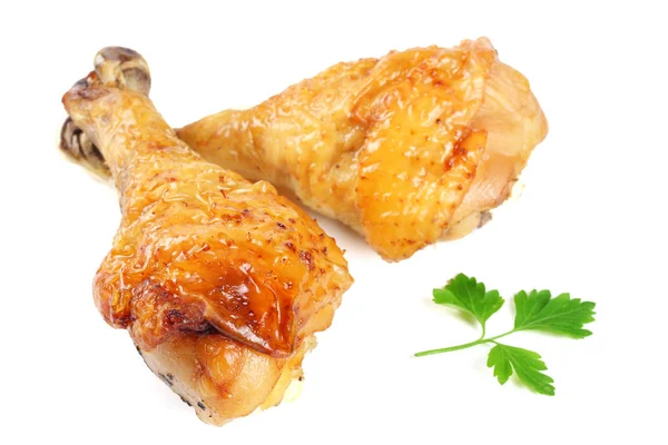 Ψητό κοτόπουλο μπούτι με κέτσαπ που απομονώνονται σε λευκό — Φωτογραφία Αρχείου