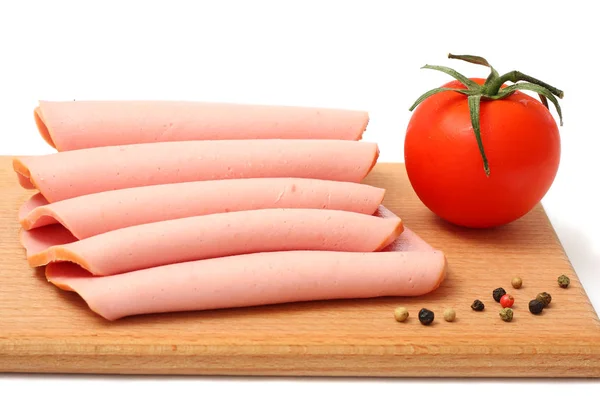 Sliced boiled ham sausage isolated on white — Stock Photo, Image