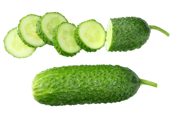 Fresh cucumber slices isolated on white background. top view — Stock Photo, Image