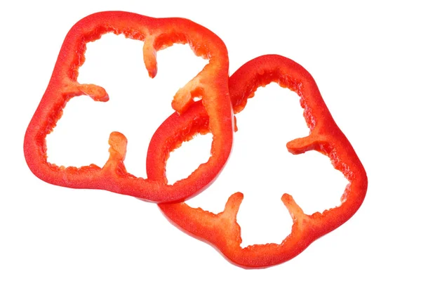 Fatias de redução de pimentão doce vermelho isolado no fundo branco. vista superior — Fotografia de Stock