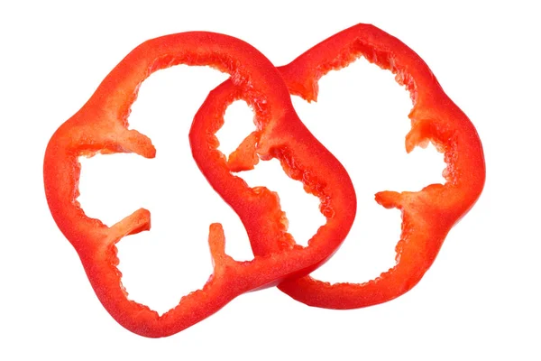 Tagliare fette di peperone rosso dolce isolato su sfondo bianco. vista dall'alto — Foto Stock
